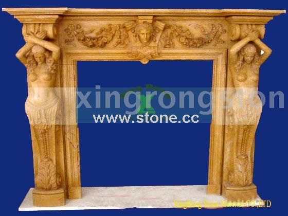 QY Yellow Marble Fireplace mantel