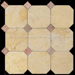 Jerusalem Gold Honed Octagon Red Dot Mosaic
