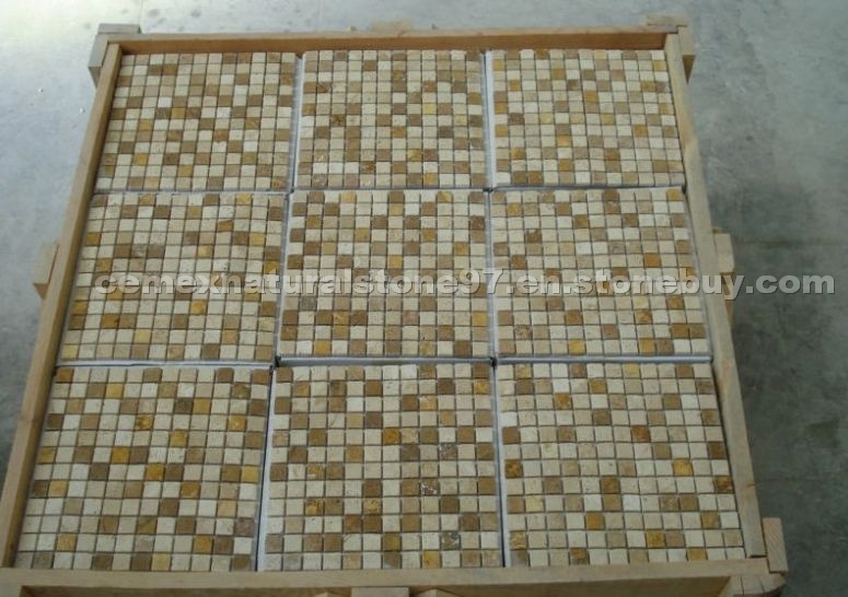 Unfilled, Tumbled Mix Travertine Mosaic