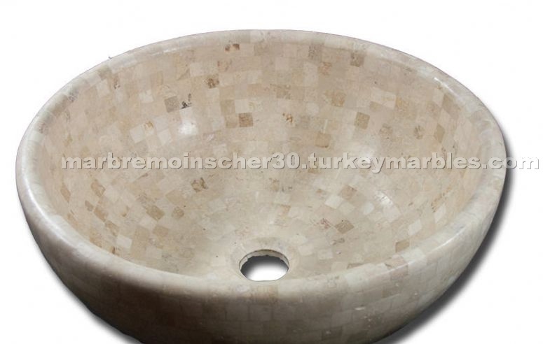 Sink in travertine mosaic (BW24)