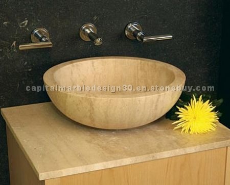 Pale Beige Travertine Round Basin