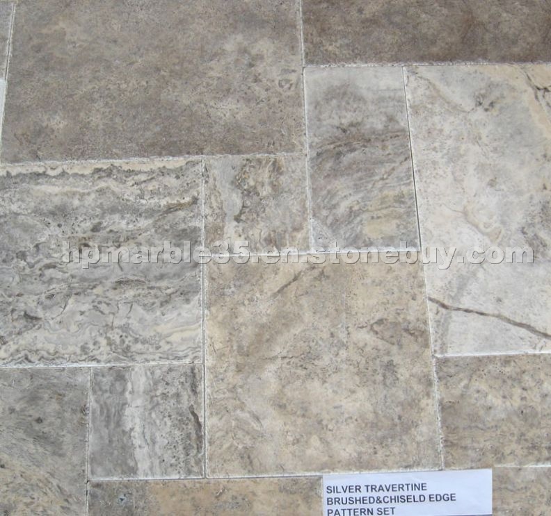 Brushed Chiseled Edge Antique Silver Travertine