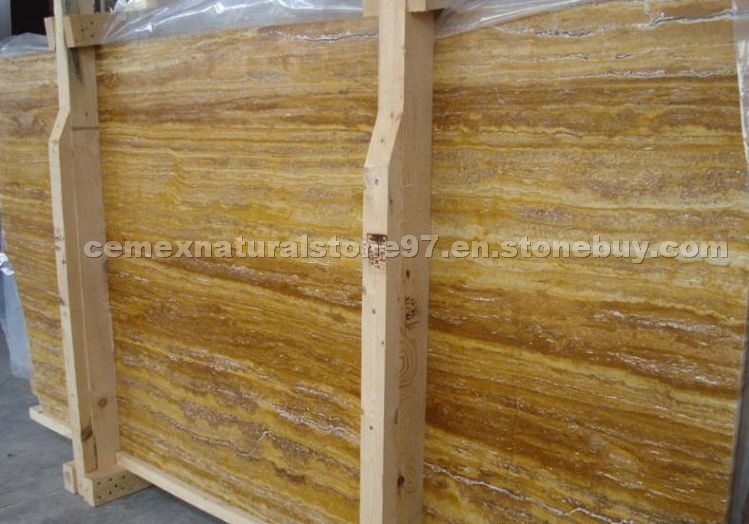 Gold Travertine Slabs vein cut, filled, honed