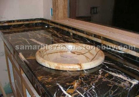 Black Gold Marble Vanitytop Teak Wood Sink