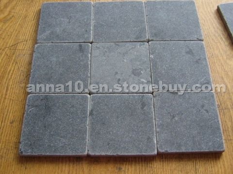 Black limestone honed and tumbled tile