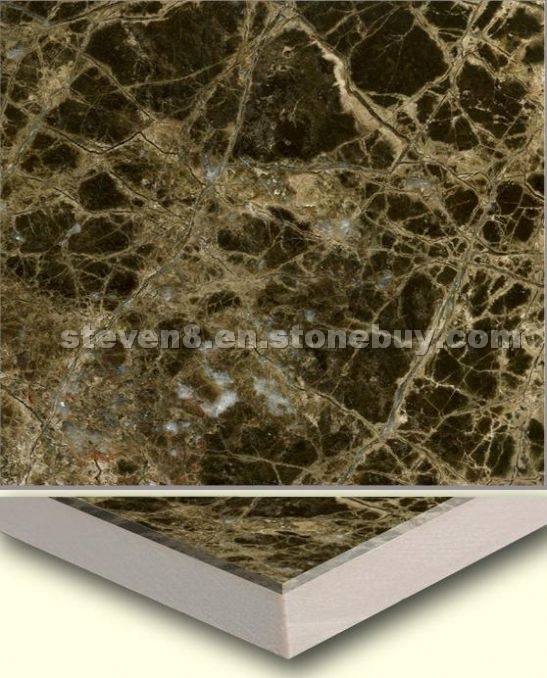 Dark Emperador marble composite with ceramic tiles