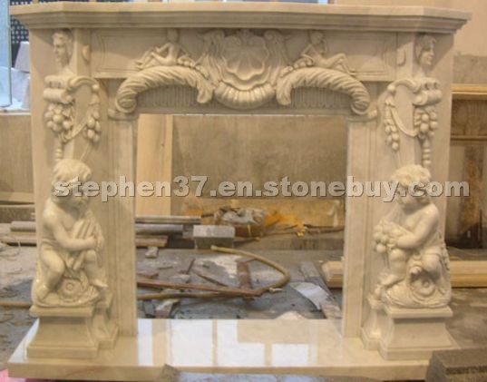 Beige Marble Fireplace