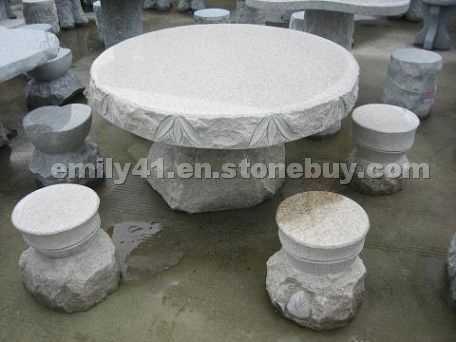 White granite stone bench, table