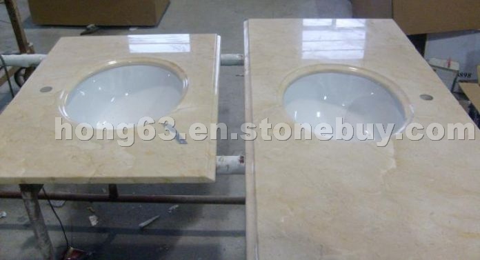 Beige marble vanity top with undermount