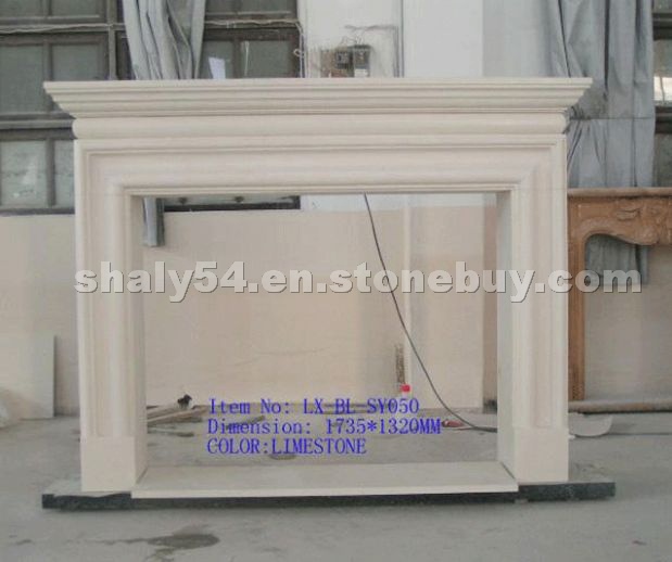 white limestone fireplace