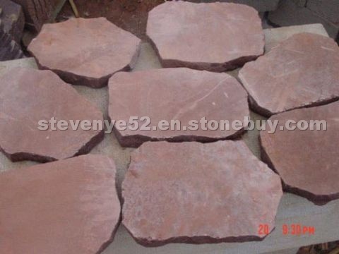 Red sandstone paving