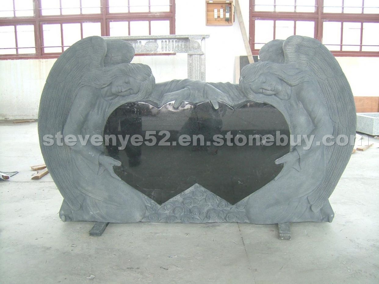Black Granite Double Angle Headstone