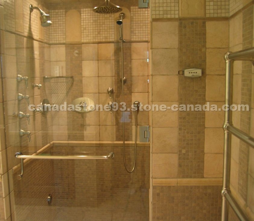 Shower in Noce Travertine Insert Mosaic