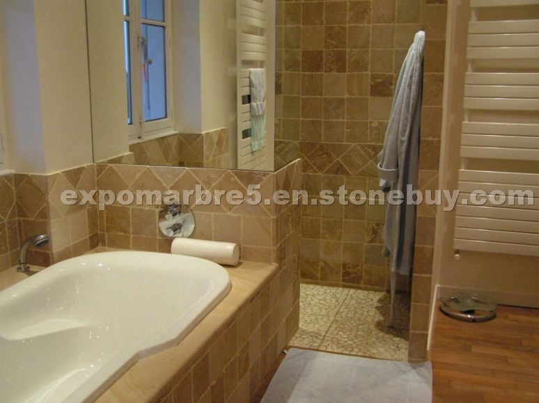 Travertine wall tile- bathtub surround, deck