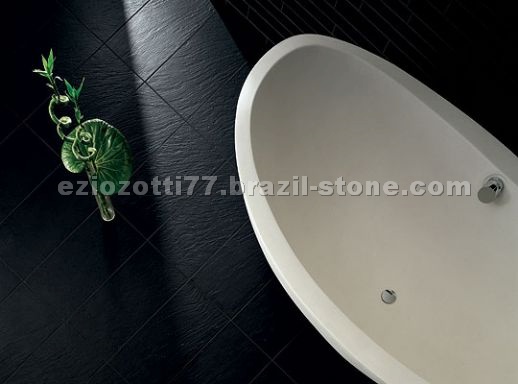 Black slate floor tiles