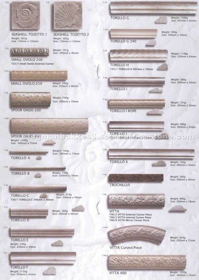 Travertine hand-carved listellos