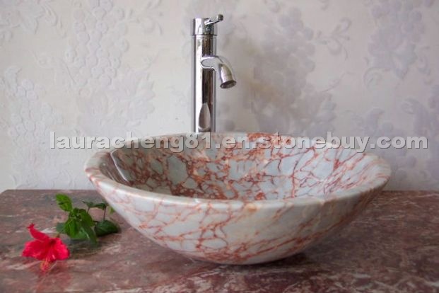 Spring Flower Red Marble Round Vessel