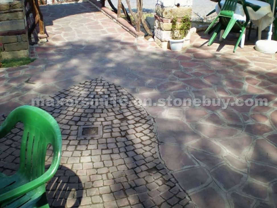 Red sandstone paving