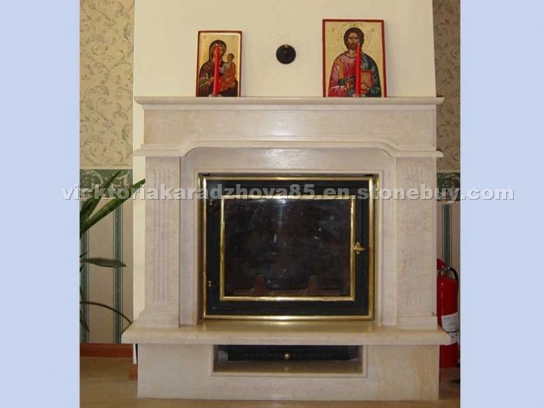 Beige Travertine Fireplace
