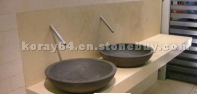 Limestone vanities, sinks