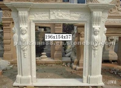 Beige marble fireplace