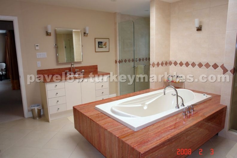 Red Travertine Bath Tub