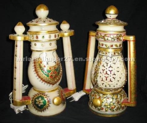 Artistic Marble Lamp with Kundan Work