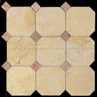 Jerusalem Gold Honed Octagon Red Dot Mosaic