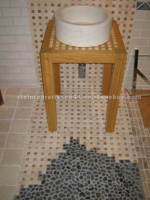 Marble Washbasin, Travertine Mosaic