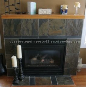 Green Slate Tile Fireplace