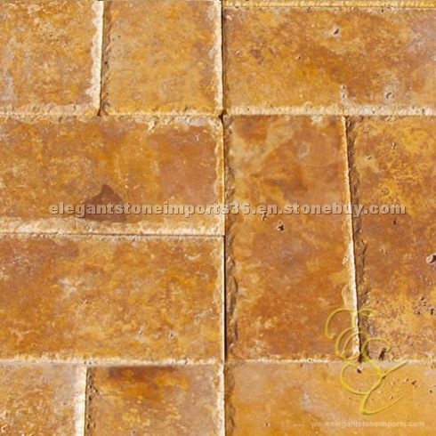 Gold travertine chiseled, tumbled