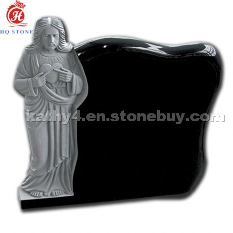 absolute black granite monuments with carved Jesus