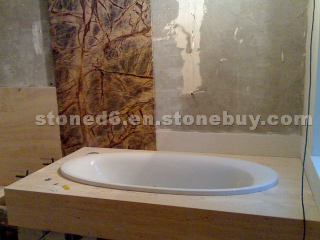 Travertine and marble bathtub surround