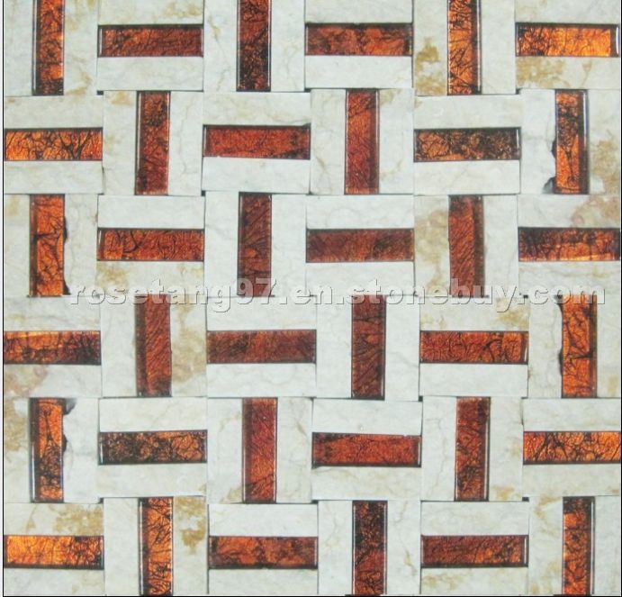 WJ-CO1N-04 glass mix marble mosaic tile WJ-CO1N-04 glass mix marble mosaic tile