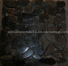 Pebble stone on net,black flat pebble Pebble stone on net,black flat pebble