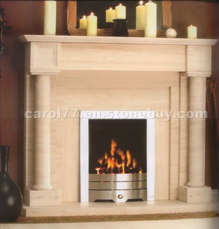 Beige marble fireplace
