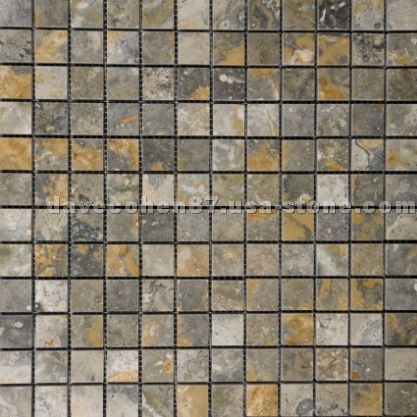 Gold Green 1x1 Polished Travertine Mosaic