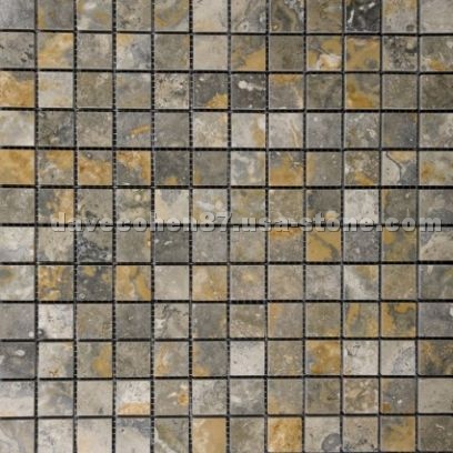 Gold Green 1x1 Polished Travertine Mosaic