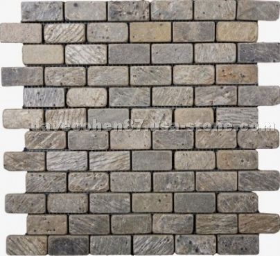 Gold Green Tumbled Slate Mosaic