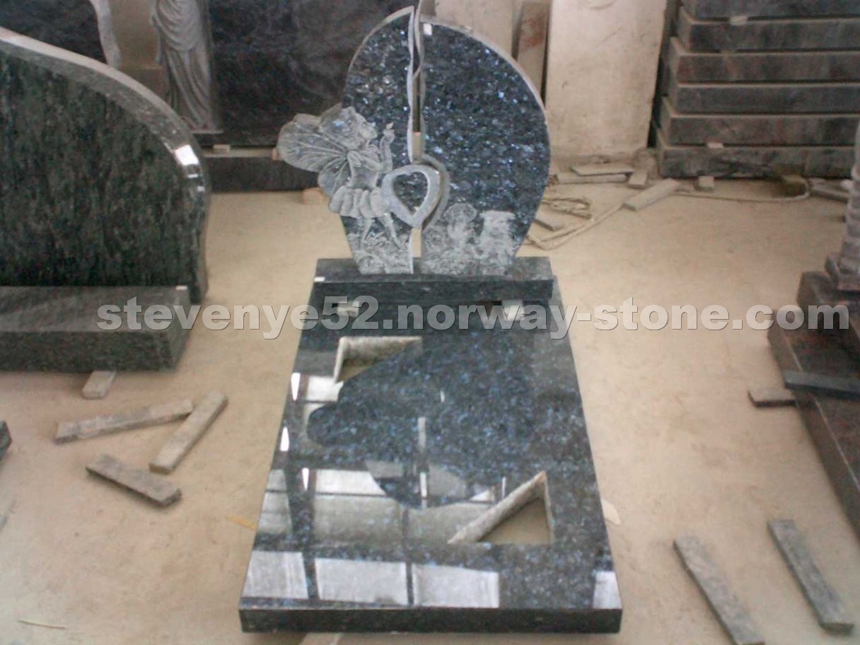 Blue pearl granite tombstone