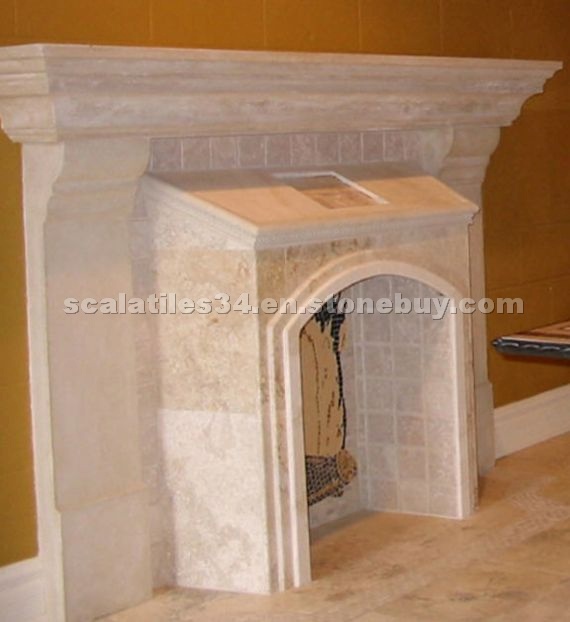 Fireplace Travertine dark mantle