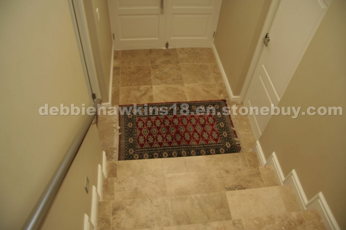 Caffe Travertine staircase, unbullnosed