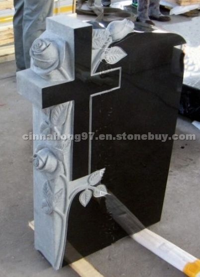 Black Granite Tombstone - rose