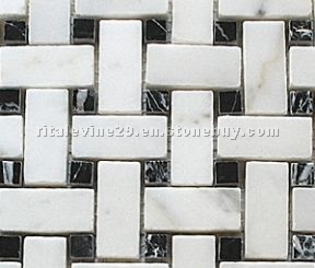 China White - Black Marquina Polished Basket Wave