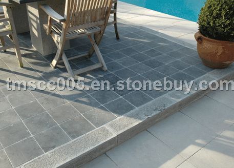 Honed blue limestone patio tiles