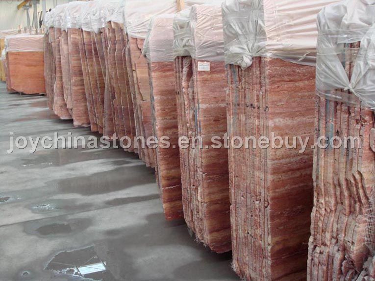 Red travertine slabs