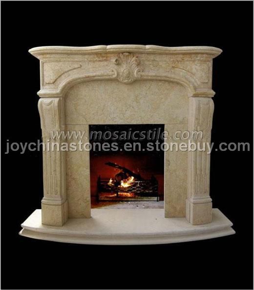 Beige marble fireplace