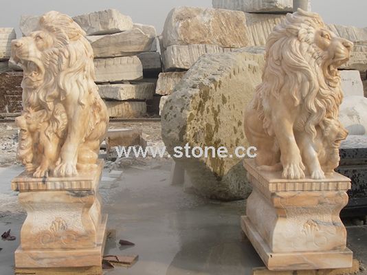 pink marble lions, red marble lions, door lions