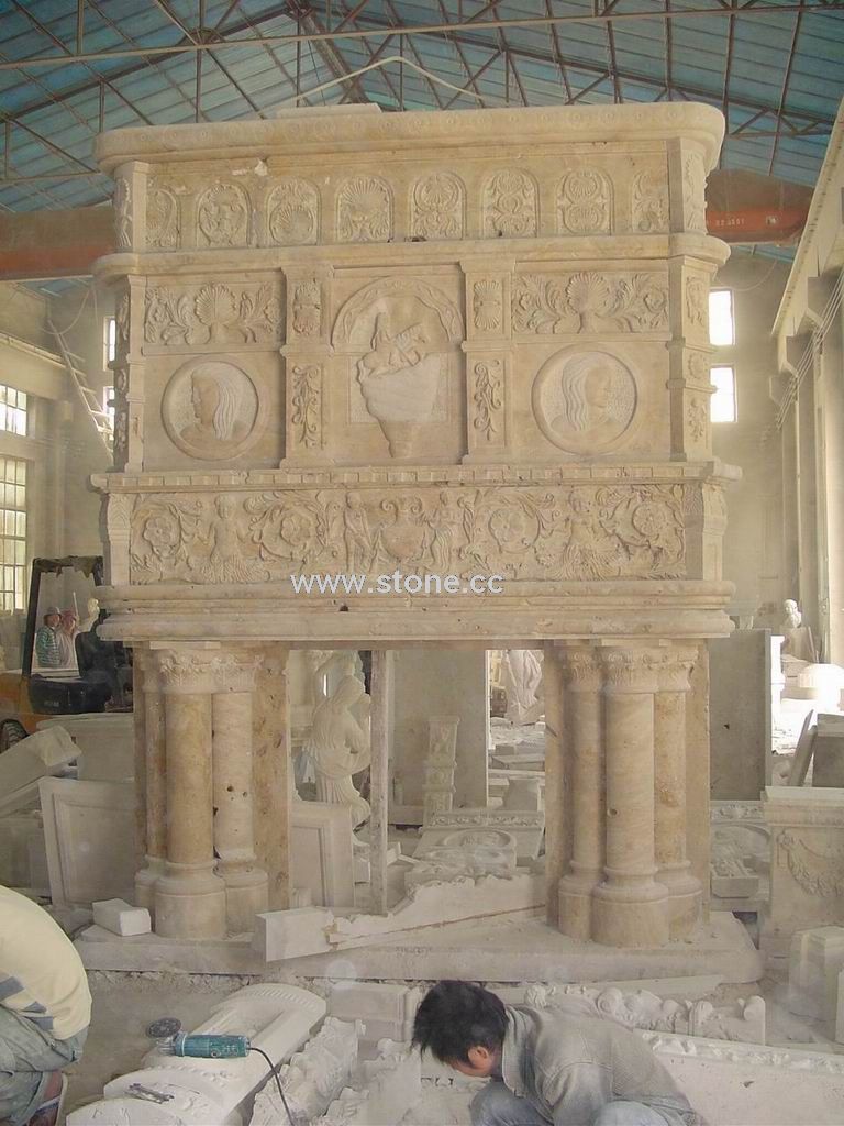 limestone,travertine,marble fireplace,statue,flower pot,carving