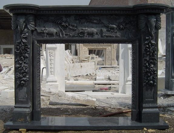 Black Marble Fireplace with Elephant Design (LY012)